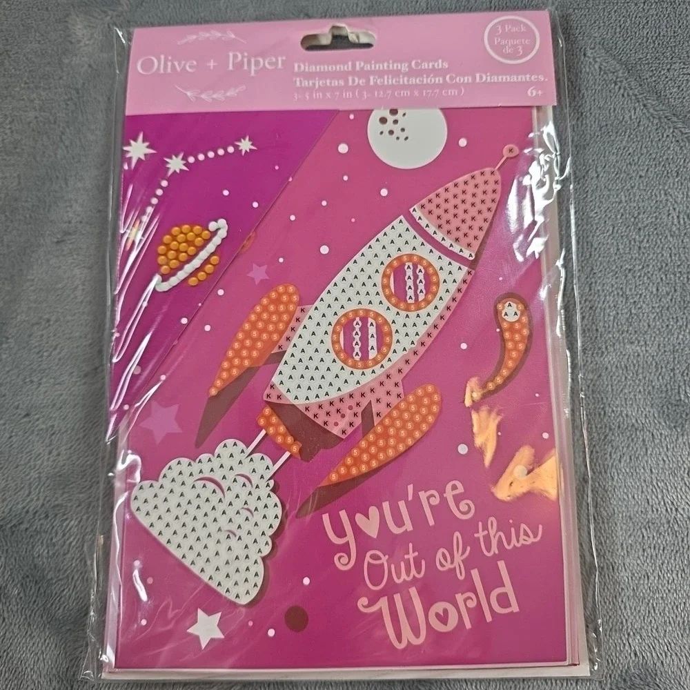 Party Ideas Valentines OLIVE+PIPER 3‎ Pack Diamond Painting Cards Rocket